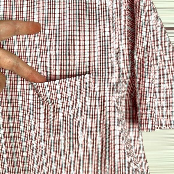 Brooks Brothers Structured Cotton Shirt Button Up White Red Plaid Short Sleeve L - Picture 7 of 10